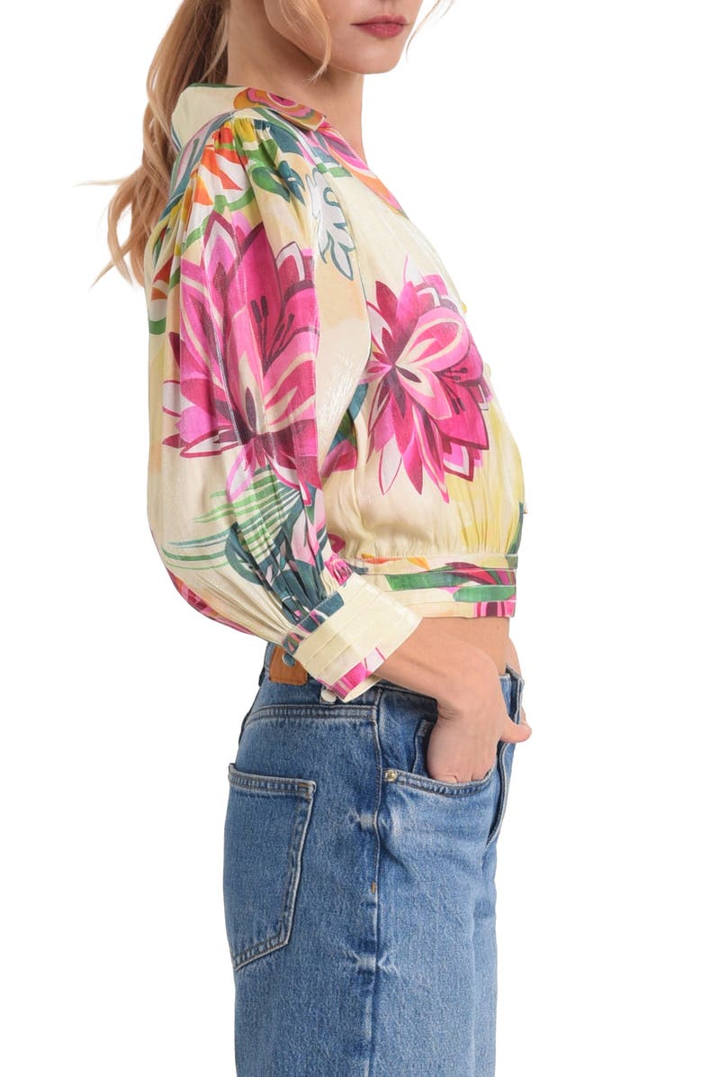 CIEBON Cierra Floral Print Crop Shirt, Alternate, color, Cream Multi