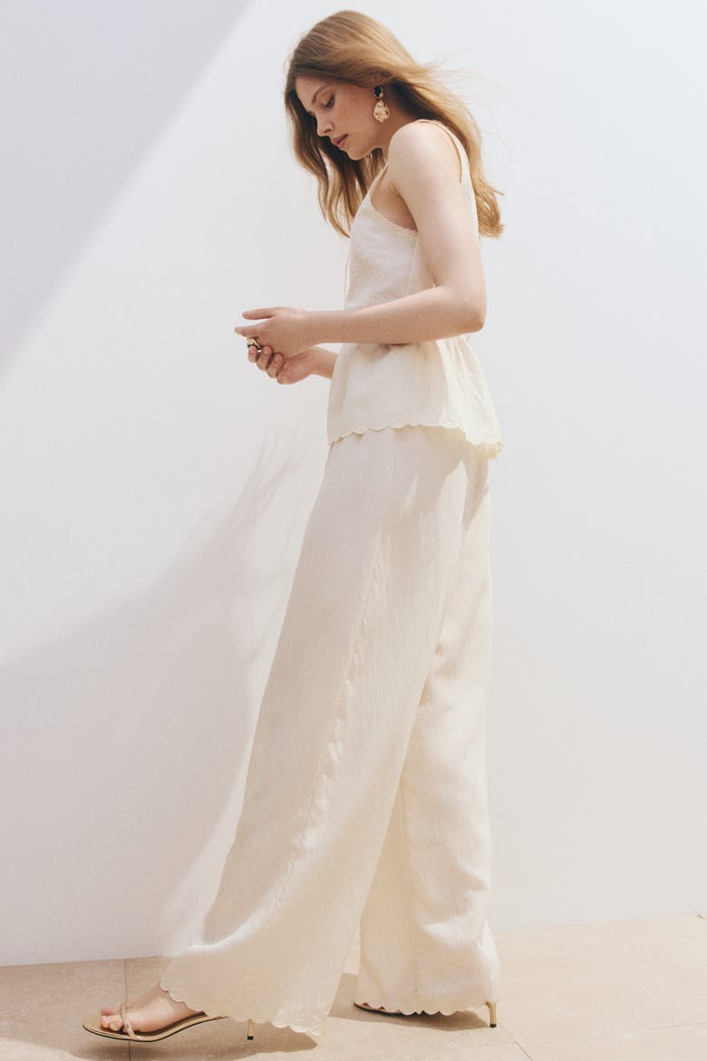 Straight-leg Scalloped Pants, Alternate, color, Cream
