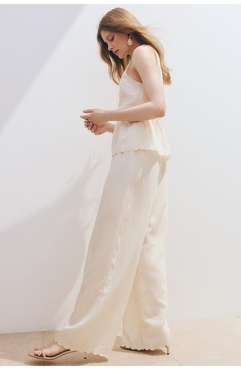 H&M Straight Scalloped Trousers, Alternate, color, Cream