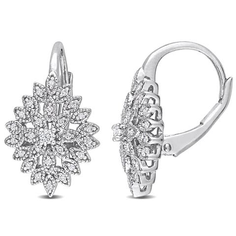 Diamond Cluster Vintage Earrings Sterling Silver