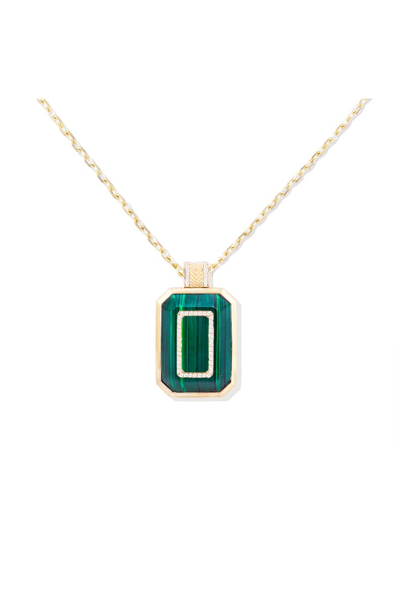 Spark Emerald Cut Pendant Necklace, Main, color, Malachite & Diamond-Gold