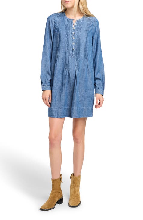 NEW newest Halston Heritage Chambray Shirt Dress Pintuck Blue Size 2