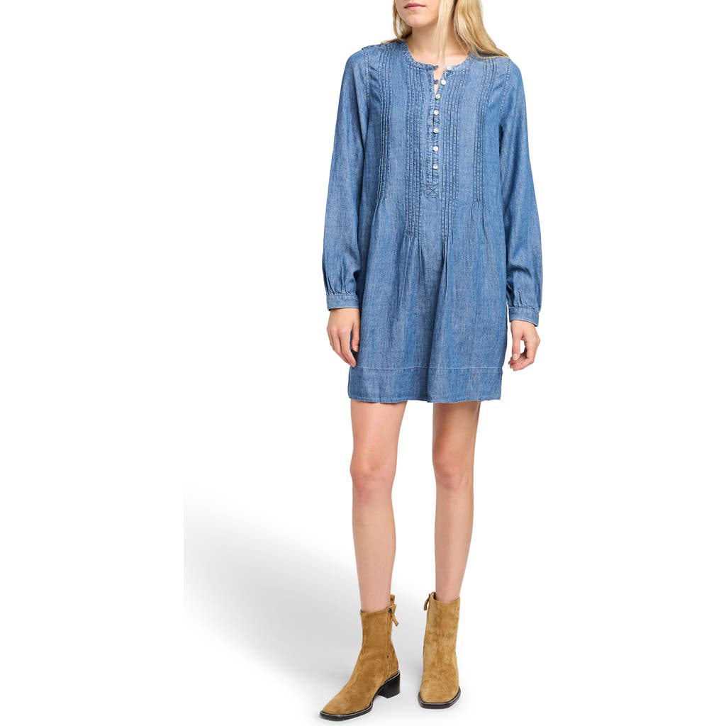 Faherty Tried & True Isha Long Sleeve Denim Dress In Dark Rain Wash