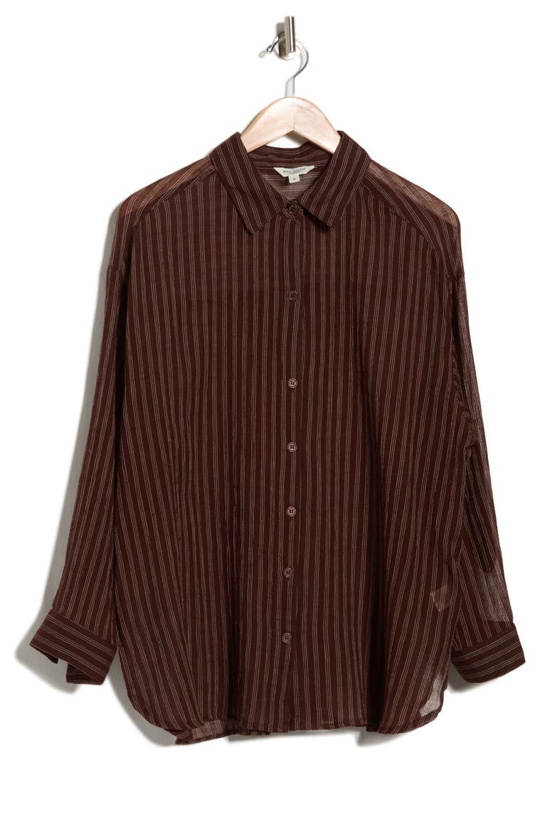 Stripe Long Sleeve Button-Up Shirt, Alternate, color, BROWN/ TAUPE TRIPLE STRIPE