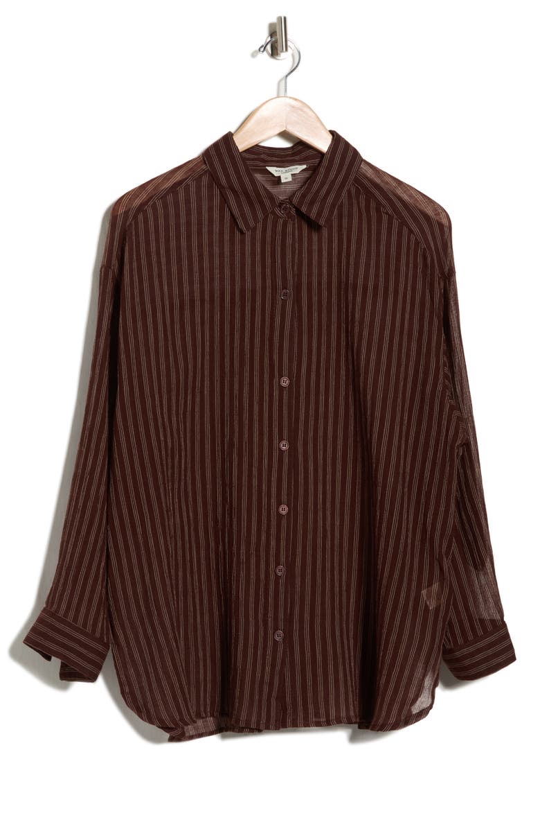 MAX STUDIO Stripe Long Sleeve Button-Up Shirt, Alternate, color, Brown/ Taupe Triple Stripe