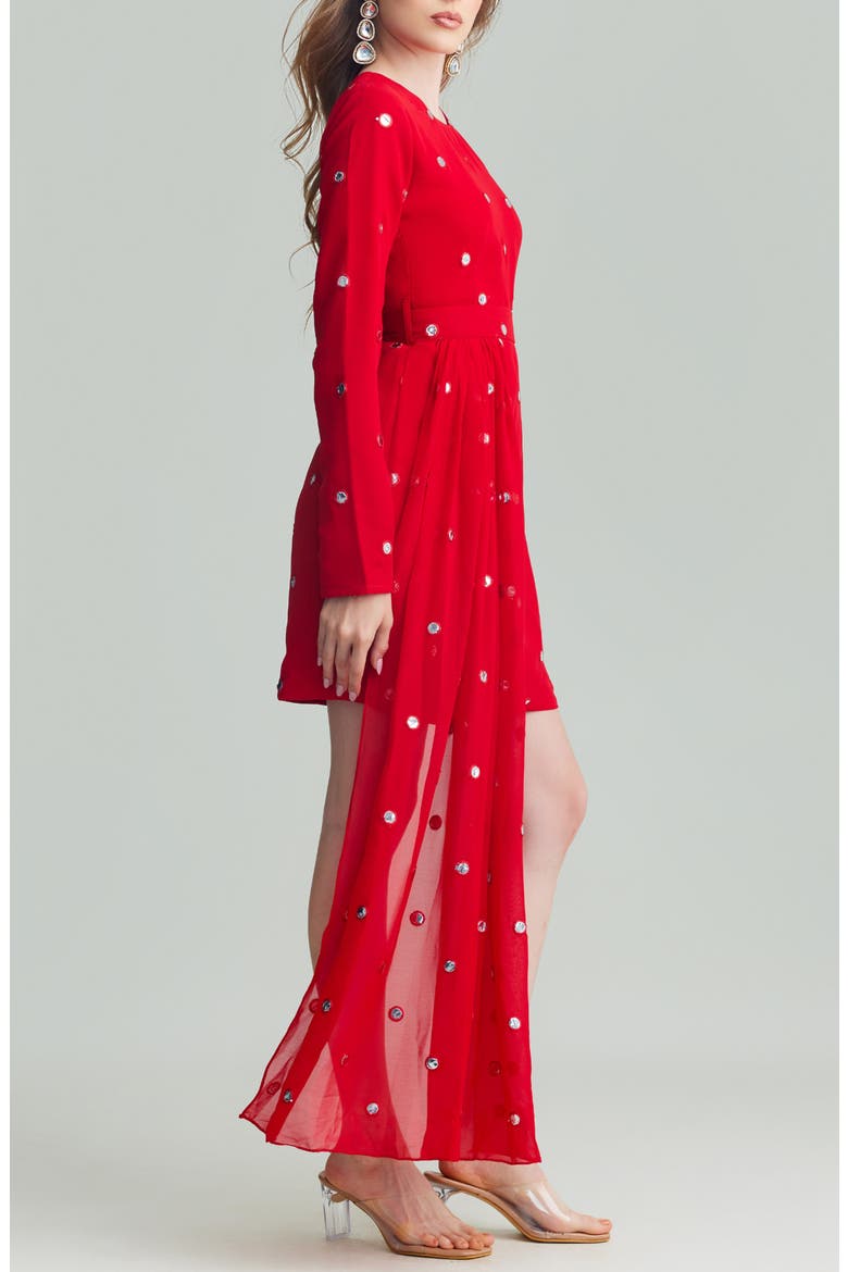 Kaia Long Sleeve Minidress with Removable Drape Belt, Alternate, color, RED
