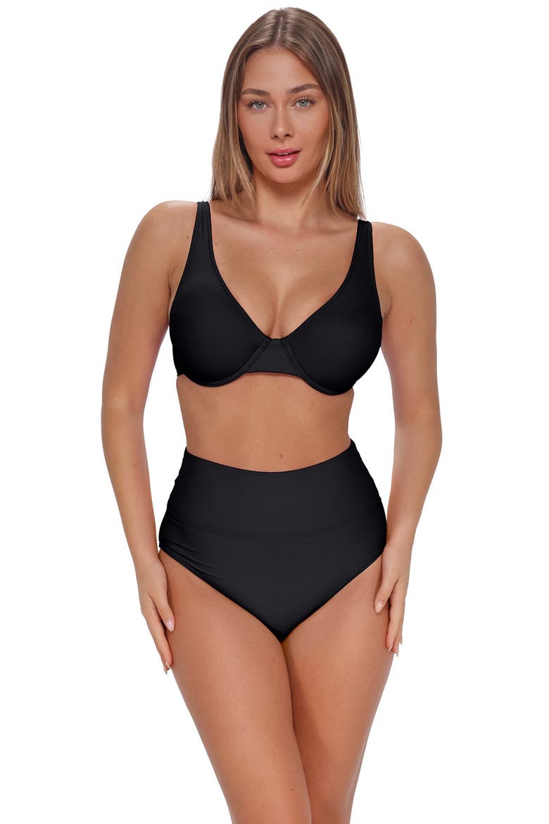 Arlene High Waist Bikini Swim Bottoms with Tummy Control, Alternate, color, BLACK