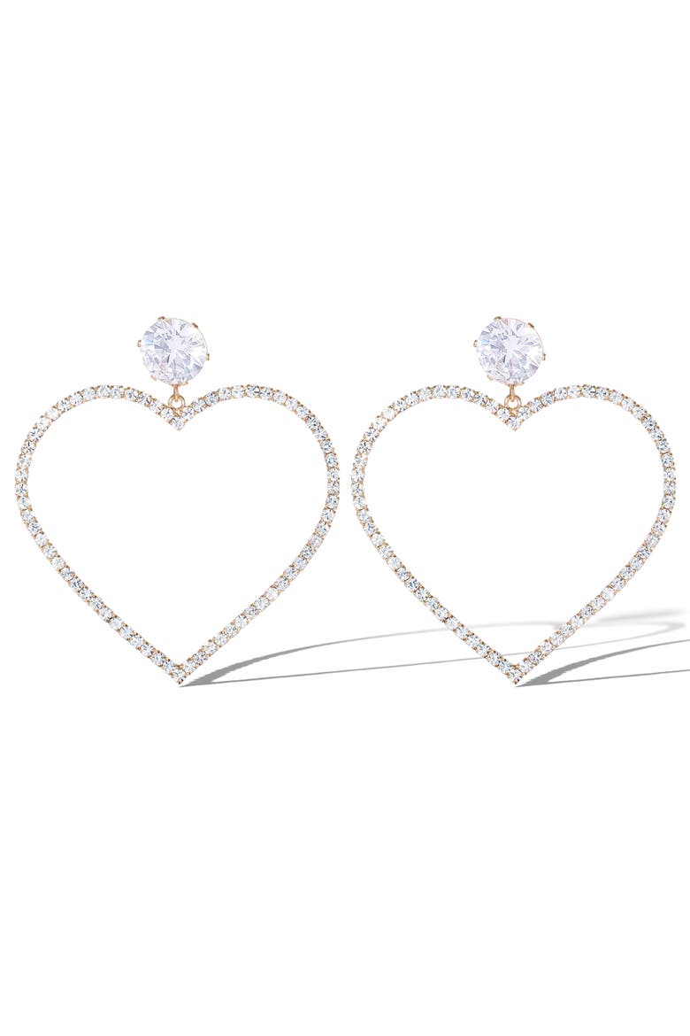 Glass Stone Heart Earrrings, Main, color, Silver