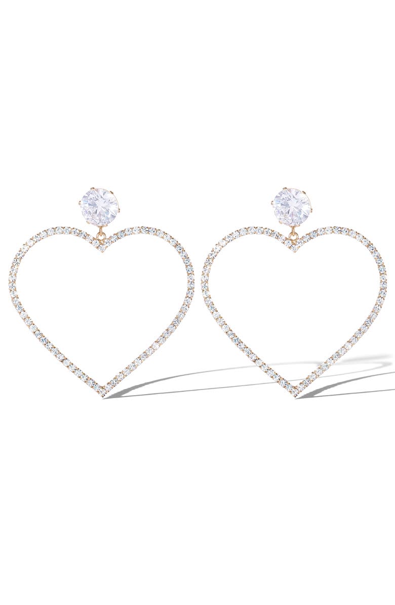 Jessica Simpson Glass Stone Heart Earrrings, Main, color, Silver