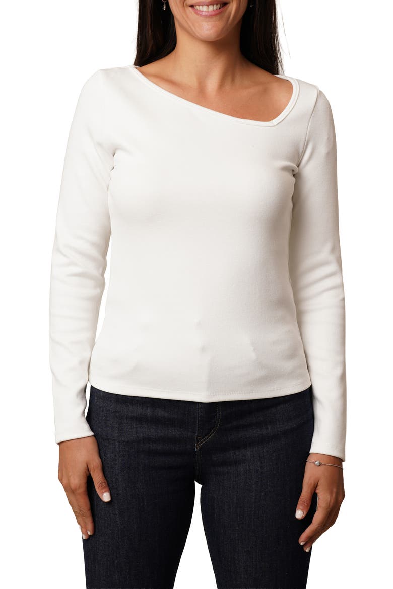 Asymmetric Neck Long Sleeve Top, Main, color, BONE