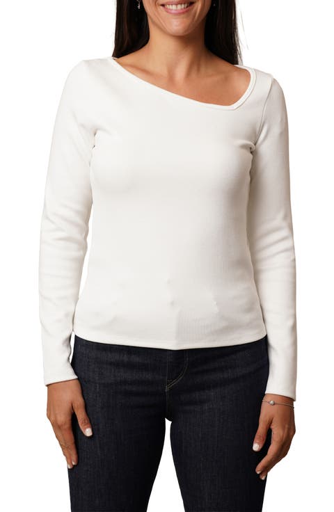Asymmetric Neck Long Sleeve Top