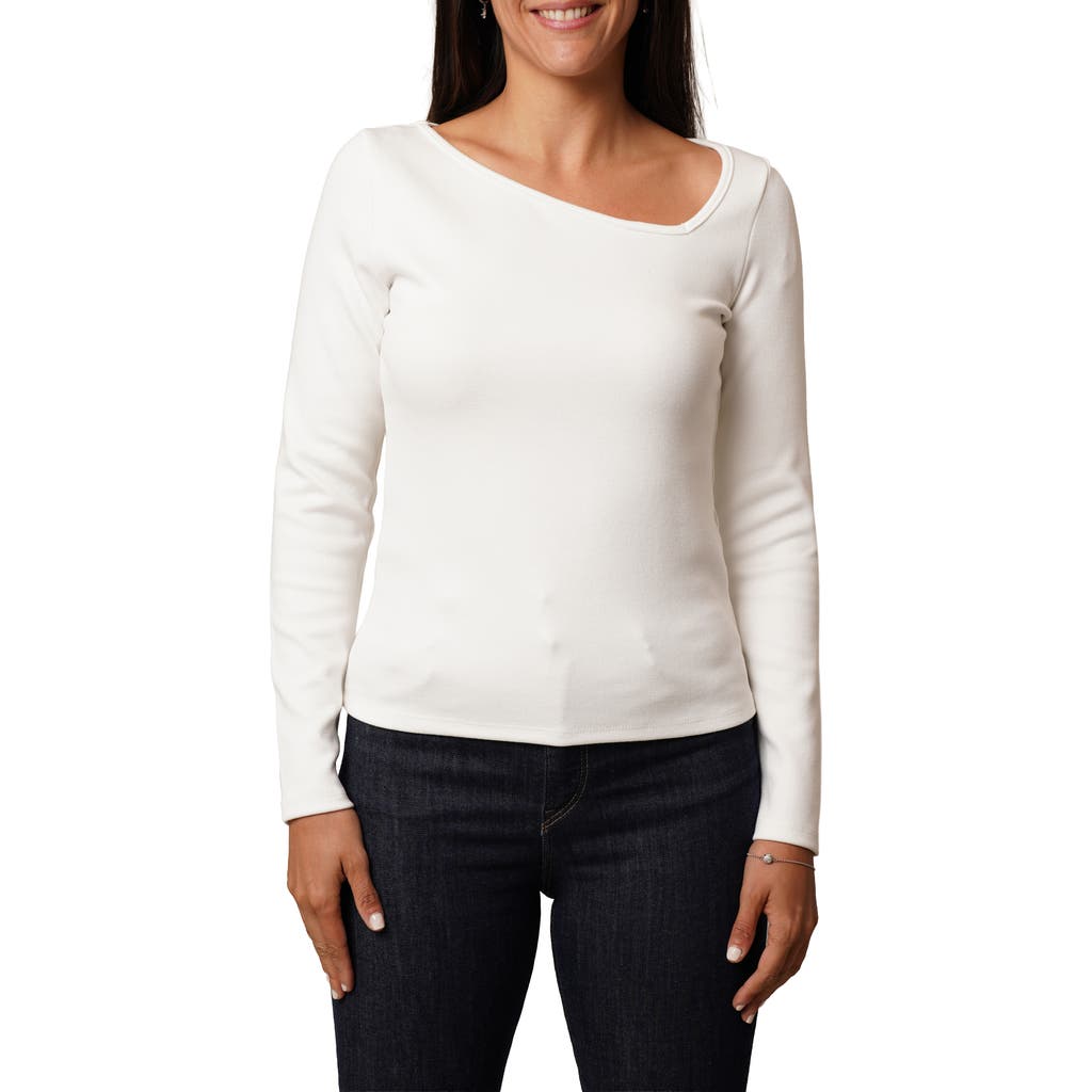 Cyrus Asymmetric Neck Long Sleeve Top In Brown