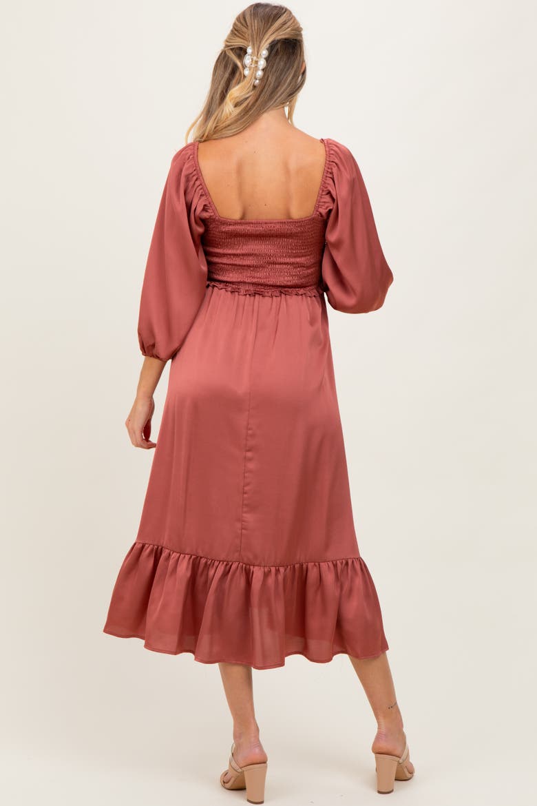 Satin Smocked Cinched Bust Midi Dress, Alternate, color, Mauve