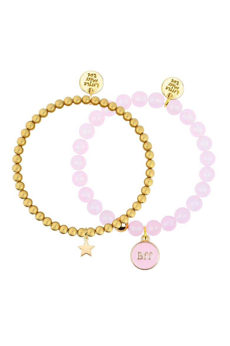 BFF Gemstone and Delicate Gold Bracelet Set, Main, color, Pink