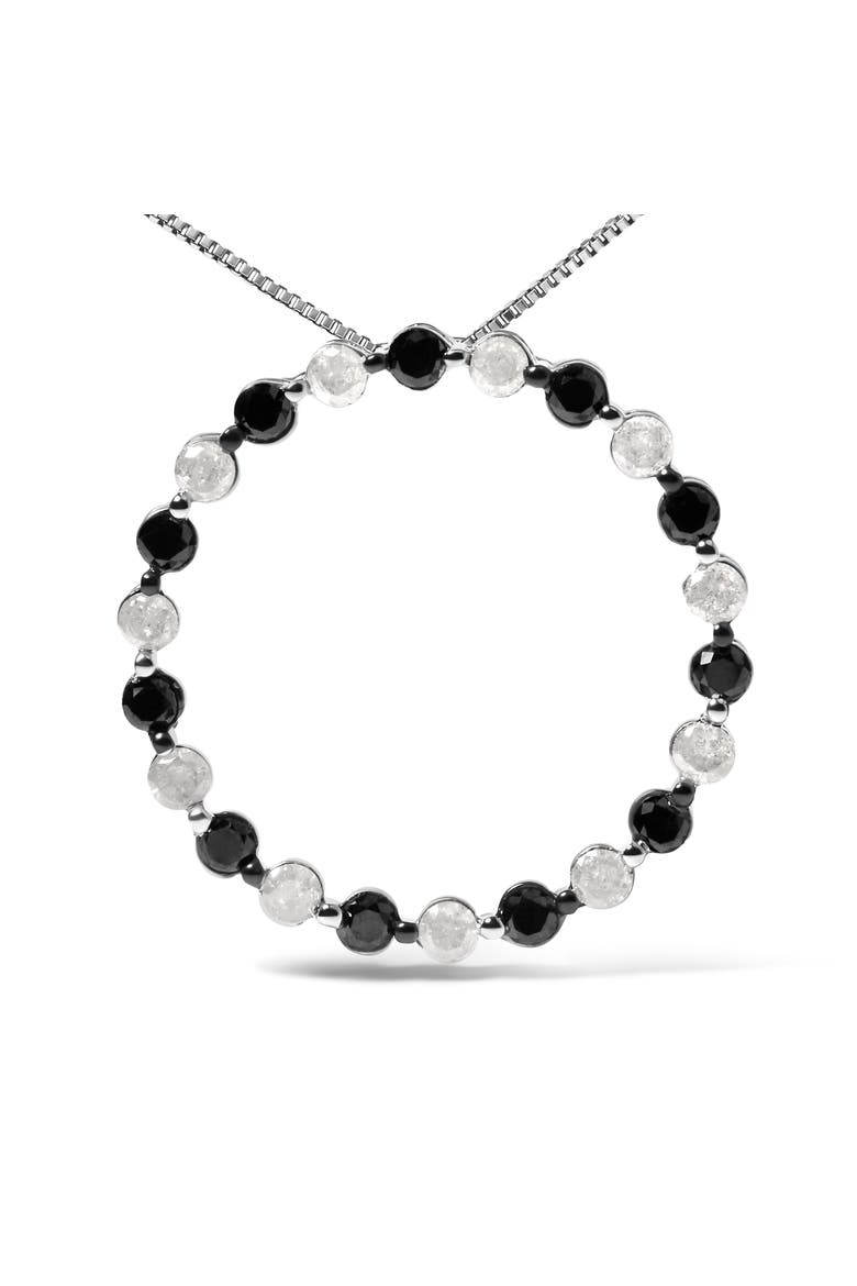 Silver 1 3/4 Cttw Black and White Diamond Open Circle Hoop Pendant Necklace, Alternate, color, White