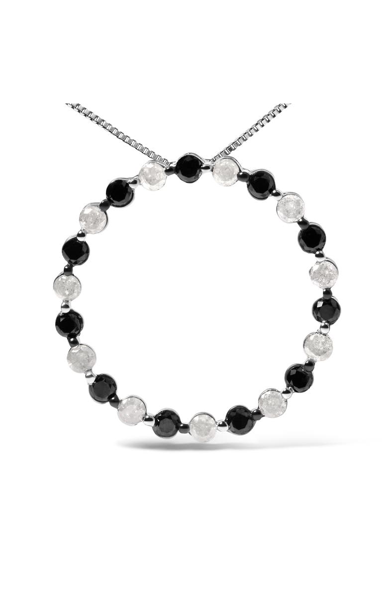Haus of Brilliance Silver 1 3/4 Cttw Black and White Diamond Open Circle Hoop Pendant Necklace, Alternate, color, White