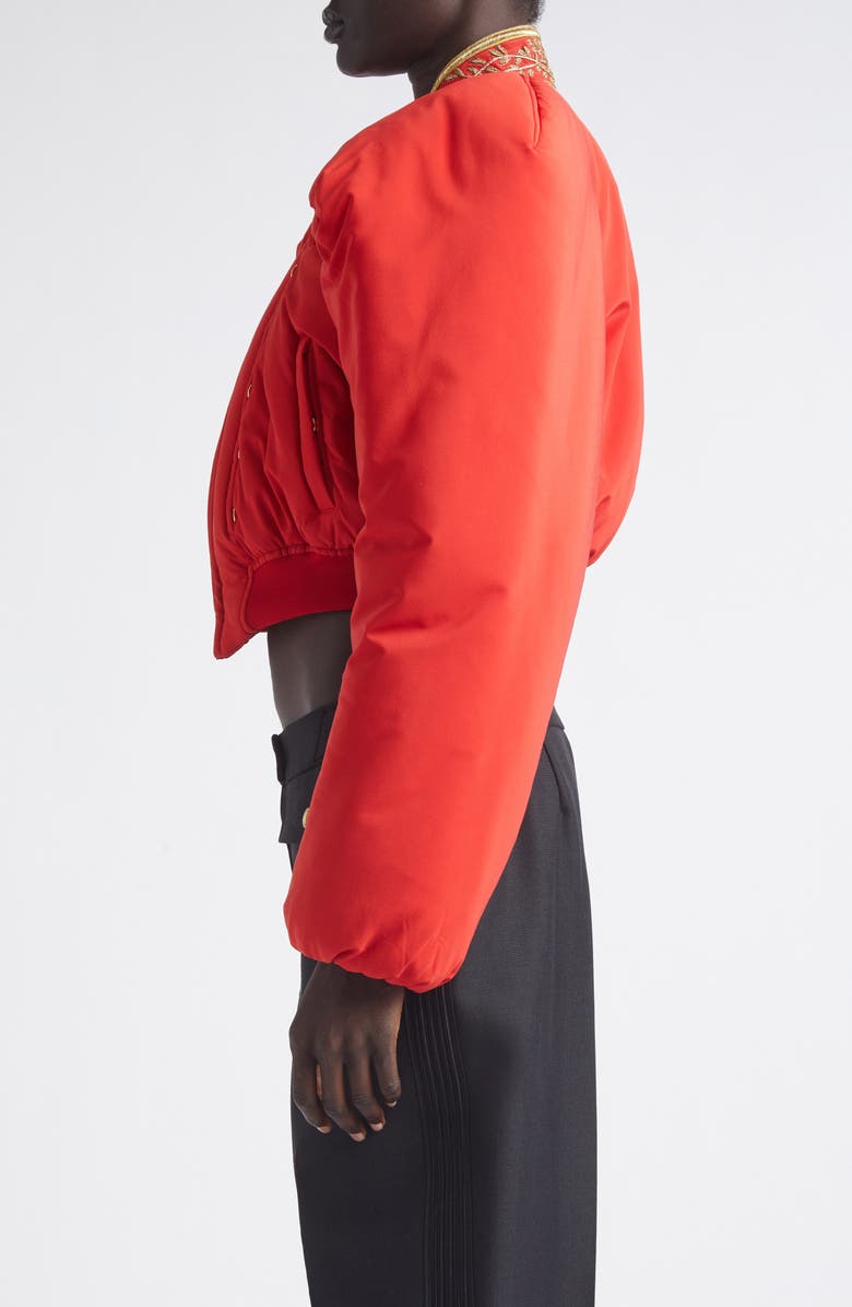 McQueen Crop Silk Bomber Jacket, Alternate, color, Flame Red