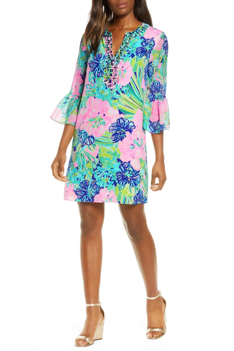 Elenora Floral Silk Shift Dress, Main, color, MULTI ISLAND ESCAPE