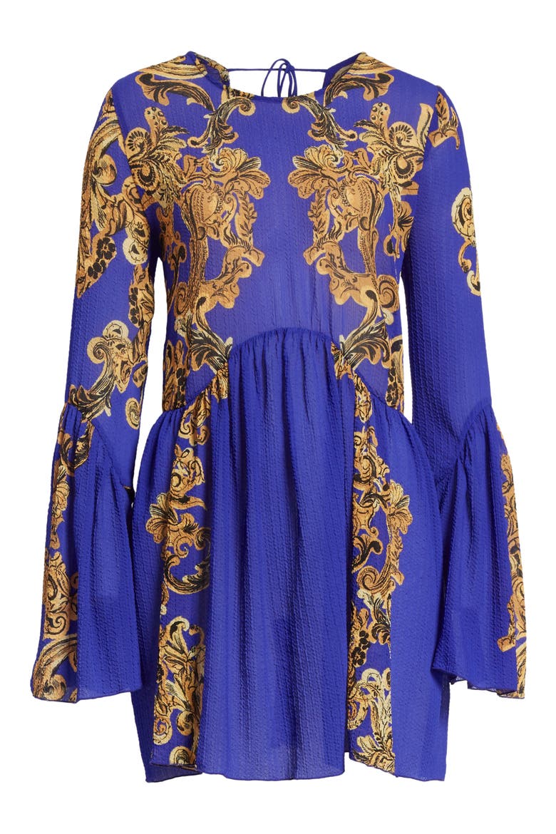 Bell Sleeve Swing Dress, Alternate, color, BLUE