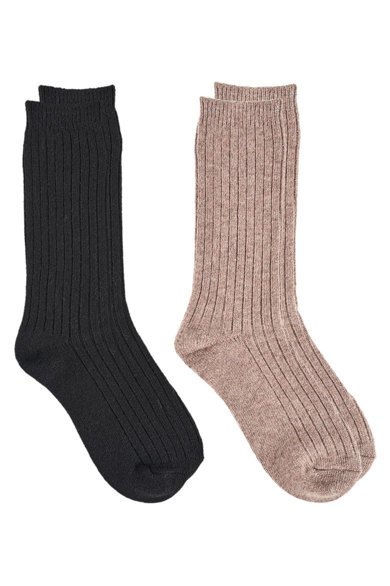 Cashmere Flat Crew Sock 2-Pack, Alternate, color, Tan Black