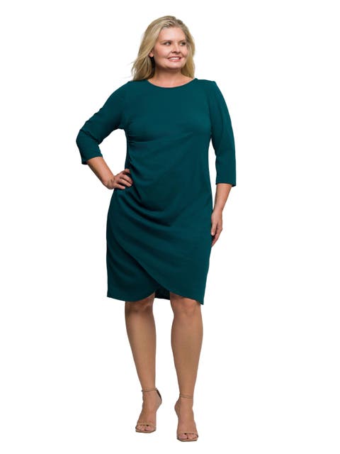 Plus Size Three Quarter Sleeve Ruched Tulip Hem Mini Dress