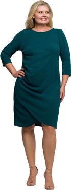 24seven Comfort Apparel Plus Size Three Quarter Sleeve Ruched Tulip Hem Mini Dress