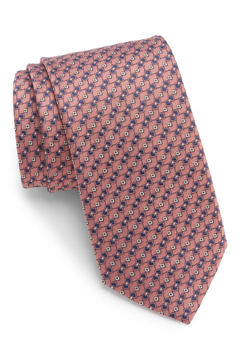 Medallion Geo Silk Jacquard Tie, Main, color, PINK