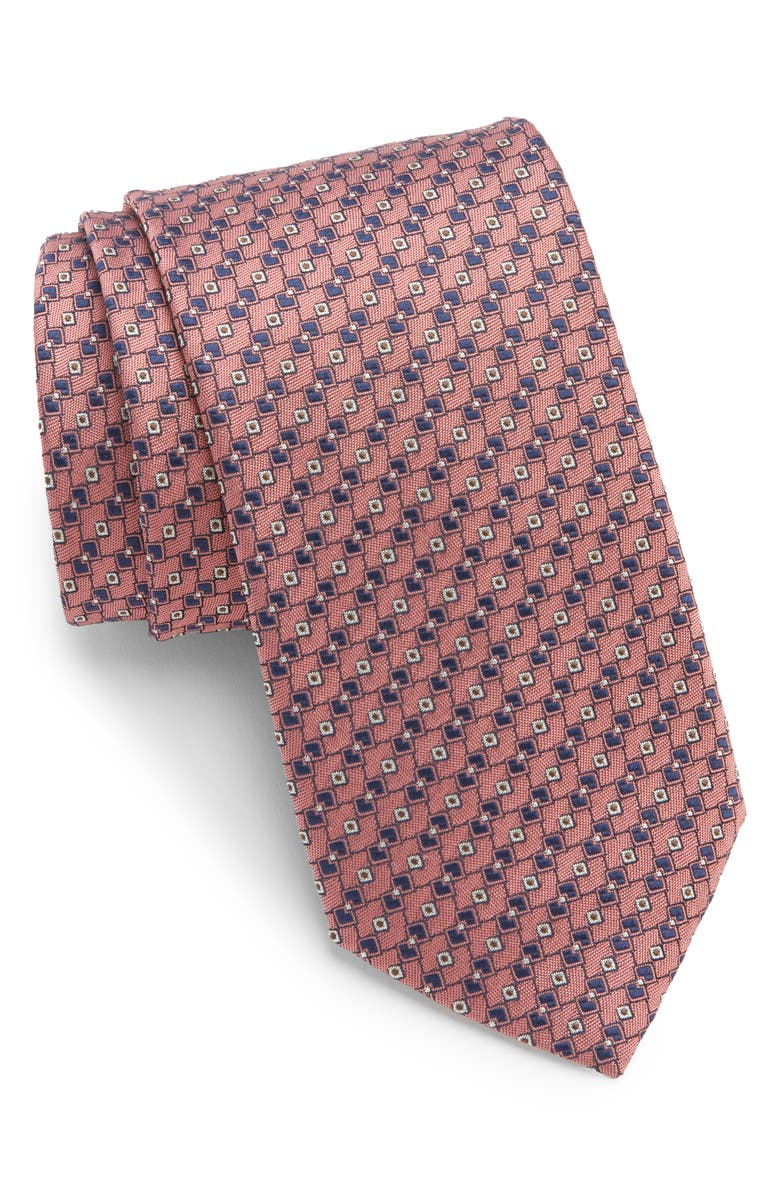 Canali Medallion Geo Silk Jacquard Tie, Main, color, Pink