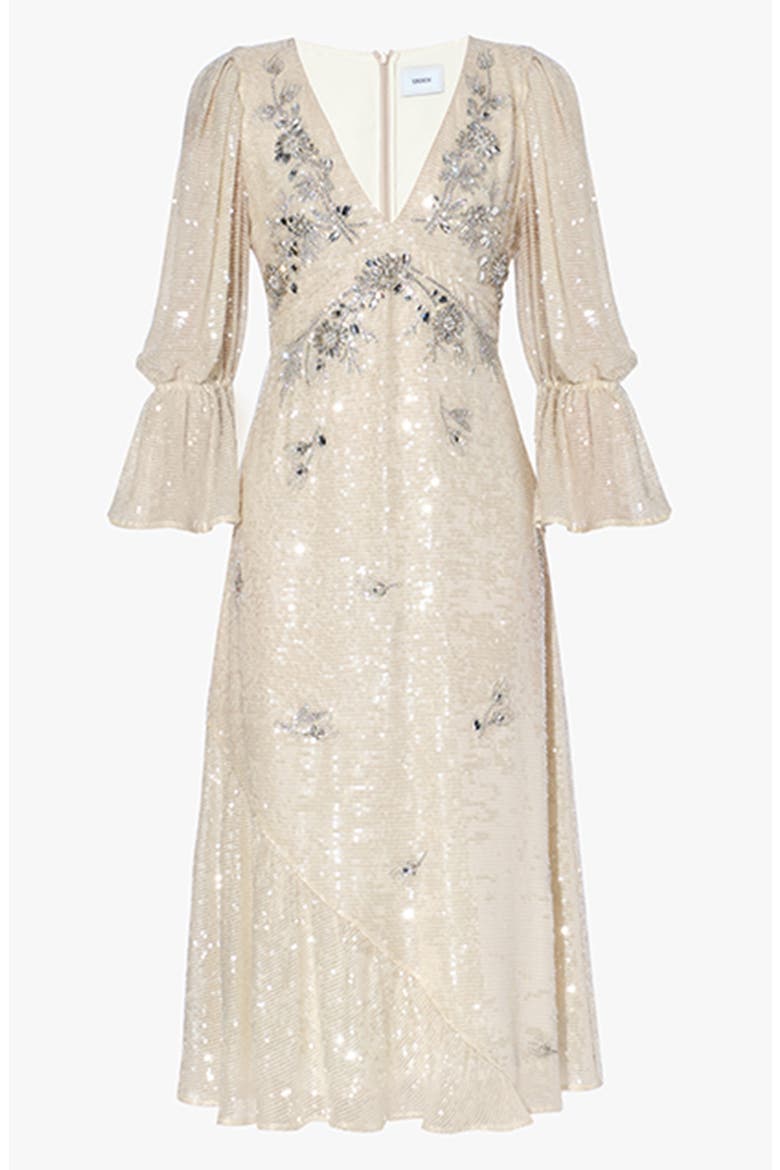 Eva Sequin Beaded Chiffon Midi Dress, Alternate, color, IVORY