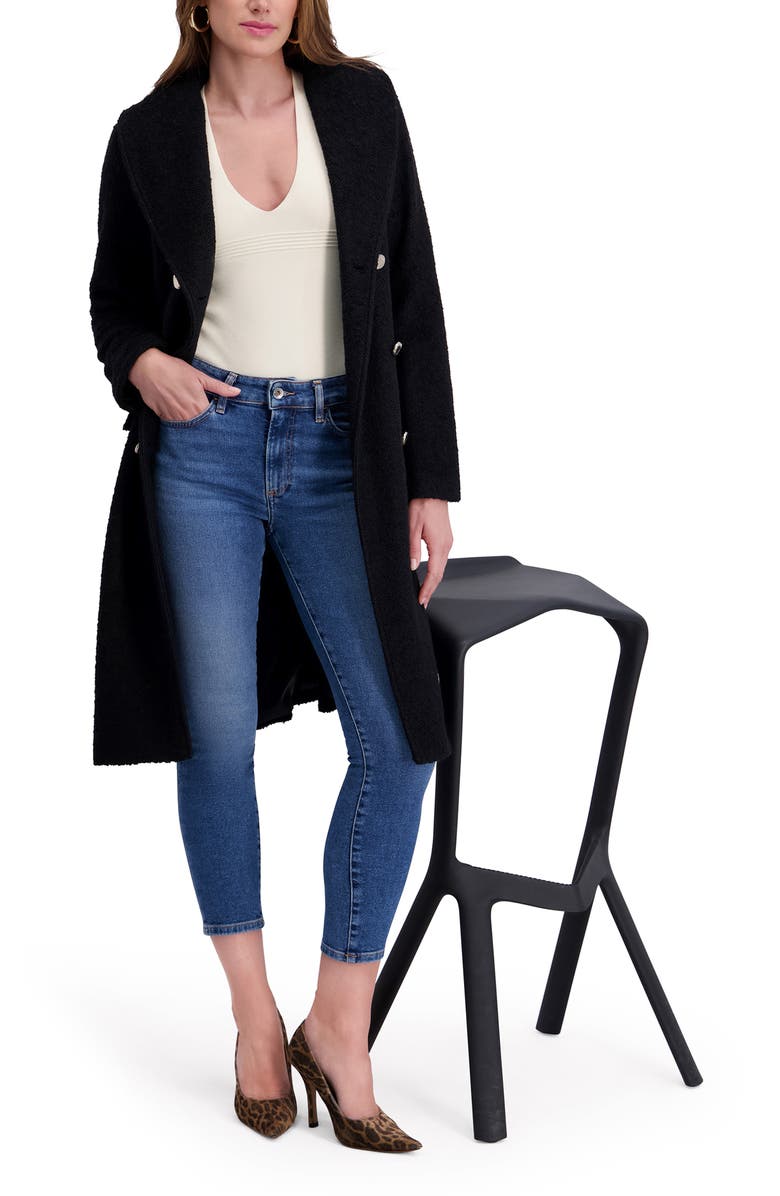 Kensie Double Breasted Bouclé Walker Coat, Alternate, color, Black