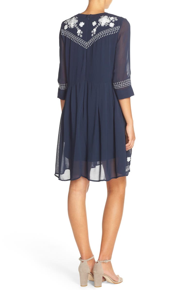 French Connection 'Kiko' Embroidered Crepe Babydoll Dress, Alternate, color, 