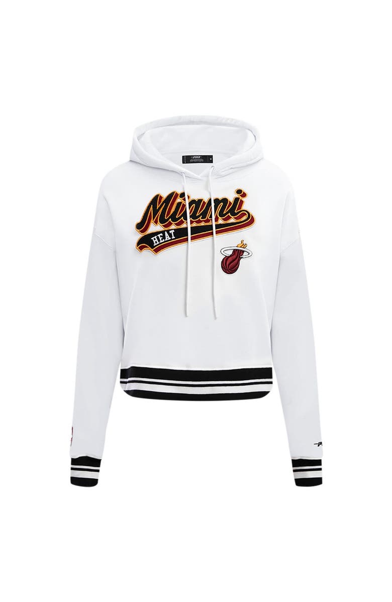 PRO STANDARD Women's Pro Standard White Miami Heat Script Tail Cropped Pullover Hoodie, Alternate, color, White