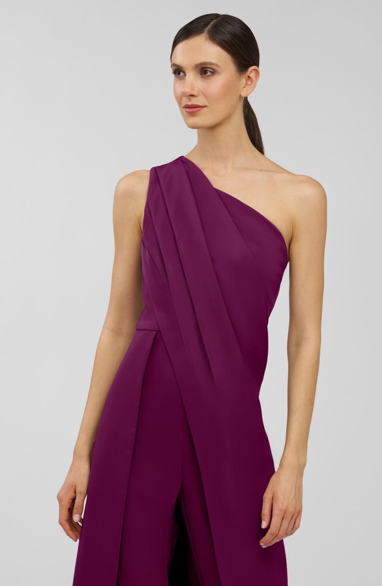 Kay Unger Elise One-Shoulder Walk Thru Jumpsuit, Alternate, color, Mulberry