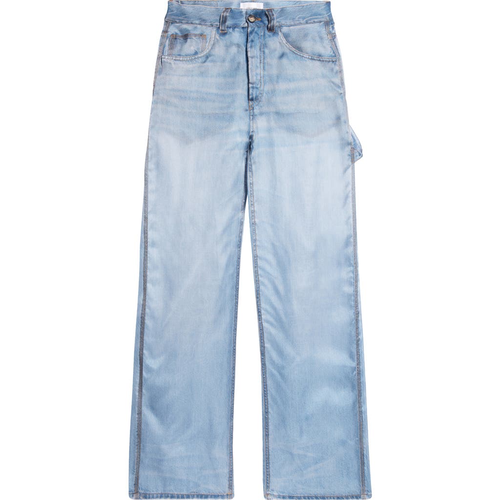 Haikure Winona Denim Print Sheer Silk Pants In Blue Denim Print