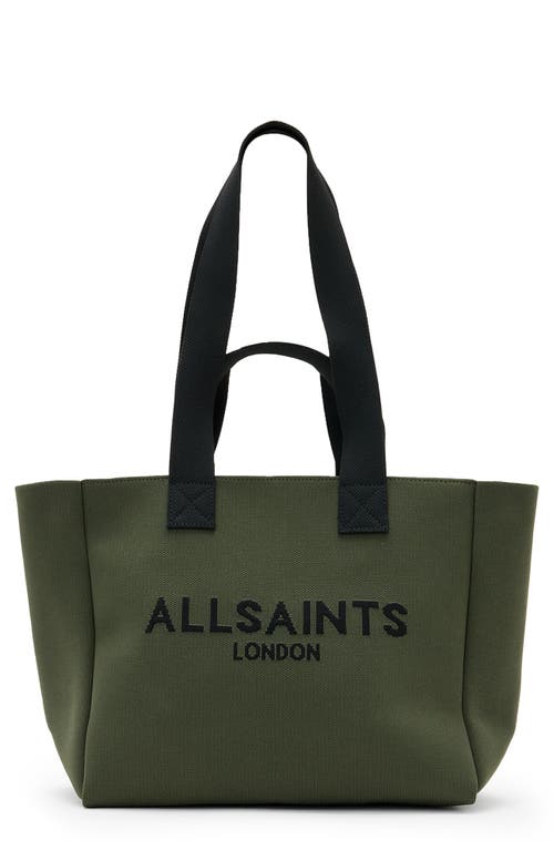 Allsaints Izzy Logo Print Medium Tote Bag In Olive Green