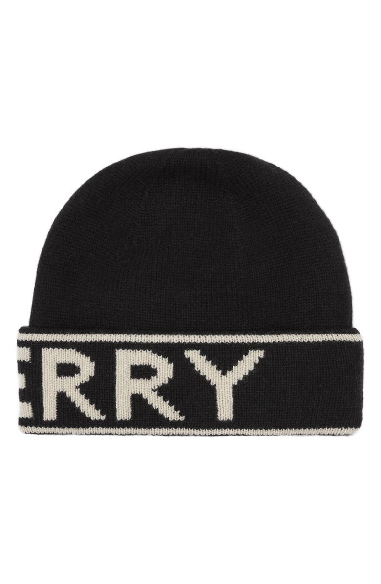 Burberry Intarsia Logo Cashmere Hat, Alternate, color, 