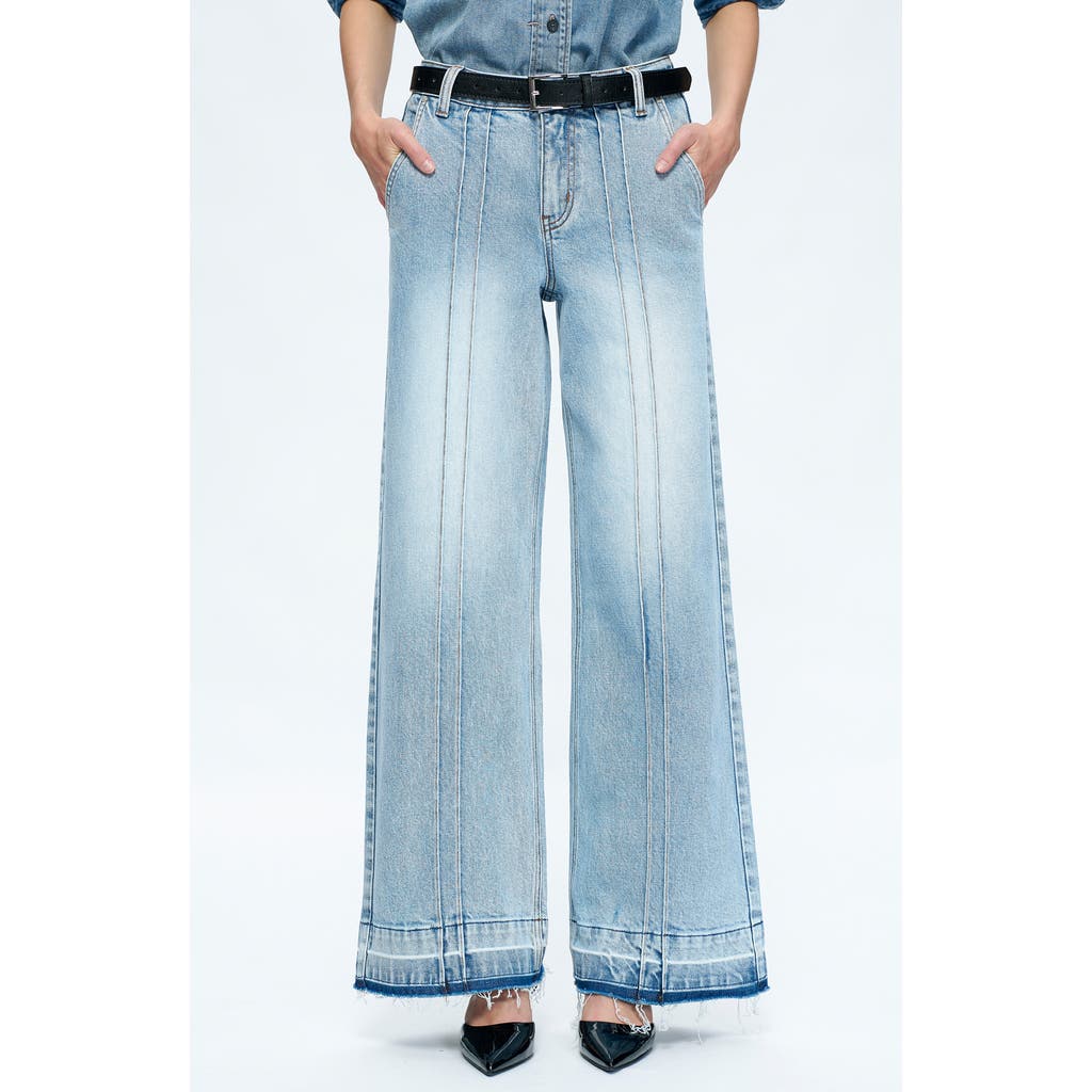 Bayeas Jermy Seamed High Waist Raw Hem Wide Leg Jeans In Iceberg Blue/blue