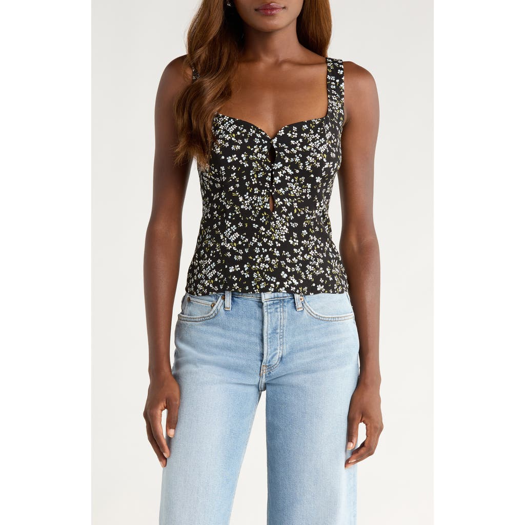 Reformation Francy Floral Print Cutout Tank In Black