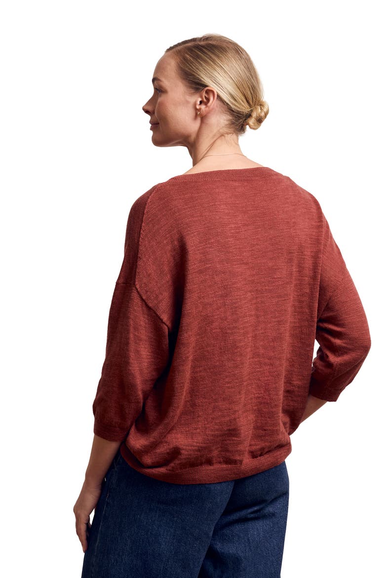 3/4 Sleeve Linen Blend Crew Neck Top, Alternate, color, Clay