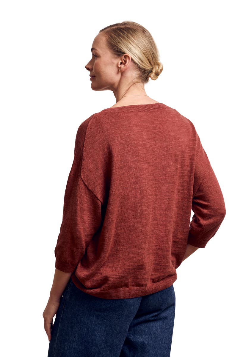 Celtic & Co. 3/4 Sleeve Linen Blend Crew Neck Top, Alternate, color, Clay