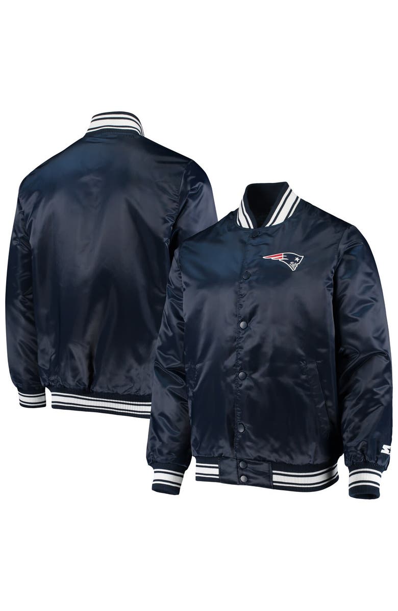 STARTER Men's Starter Navy New England Patriots Locker Room Satin Varsity Full-Snap Jacket, Main, color, Navy