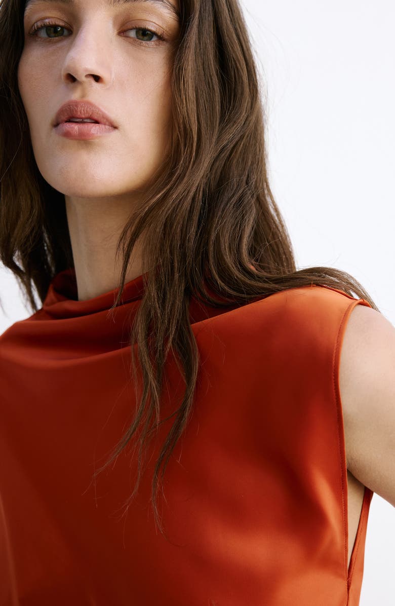 MANGO Asymmetric Single Elbow Sleeve Satin Top, Alternate, color,