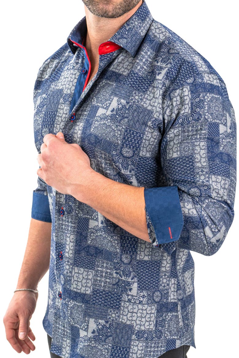 Einstein Jacqvosaic Grey Contemporary Fit Cotton Blend Button-Up Shirt, Alternate, color, GREY