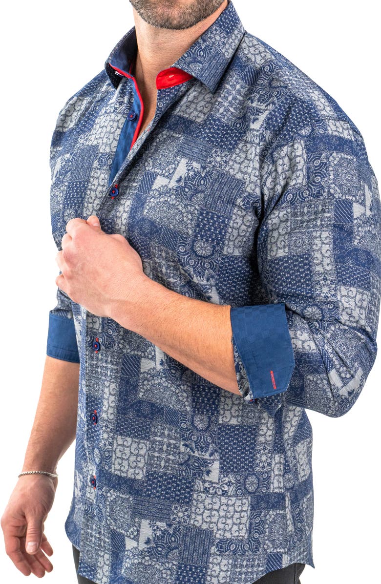 Maceoo Einstein Jacqvosaic Grey Contemporary Fit Cotton Blend Button-Up Shirt, Alternate, color, Grey