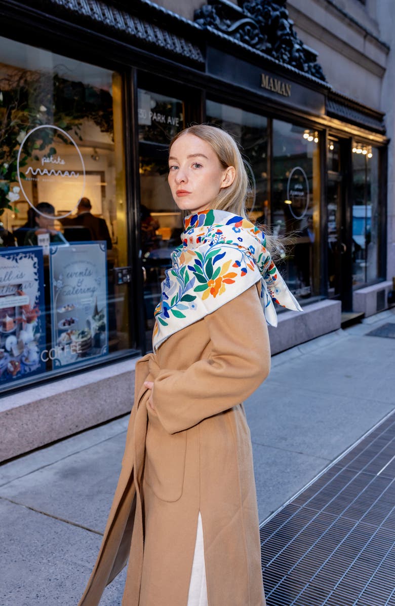 Jessie Zhao New York Double Sided Wool Silk Scarf Of Day Jungle Reverie, Alternate, color, Blue