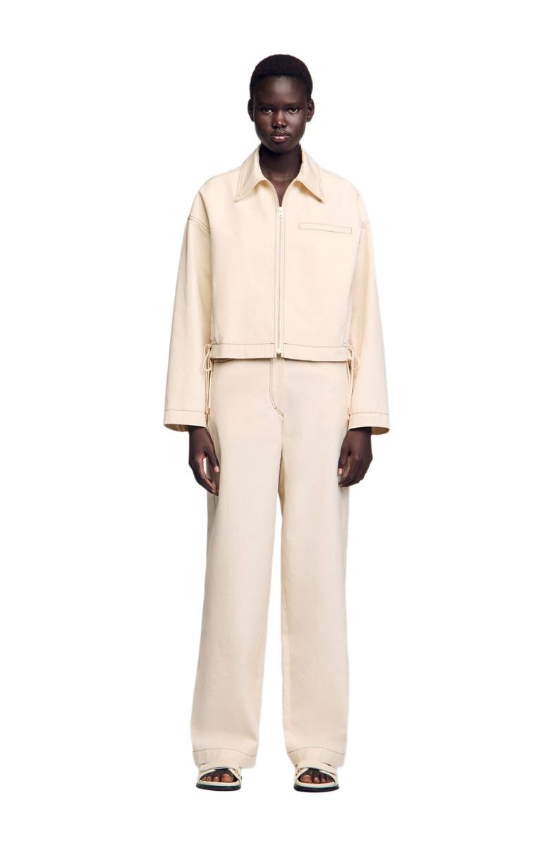 SANDRO Denim lace-up jacket, Alternate, color, 