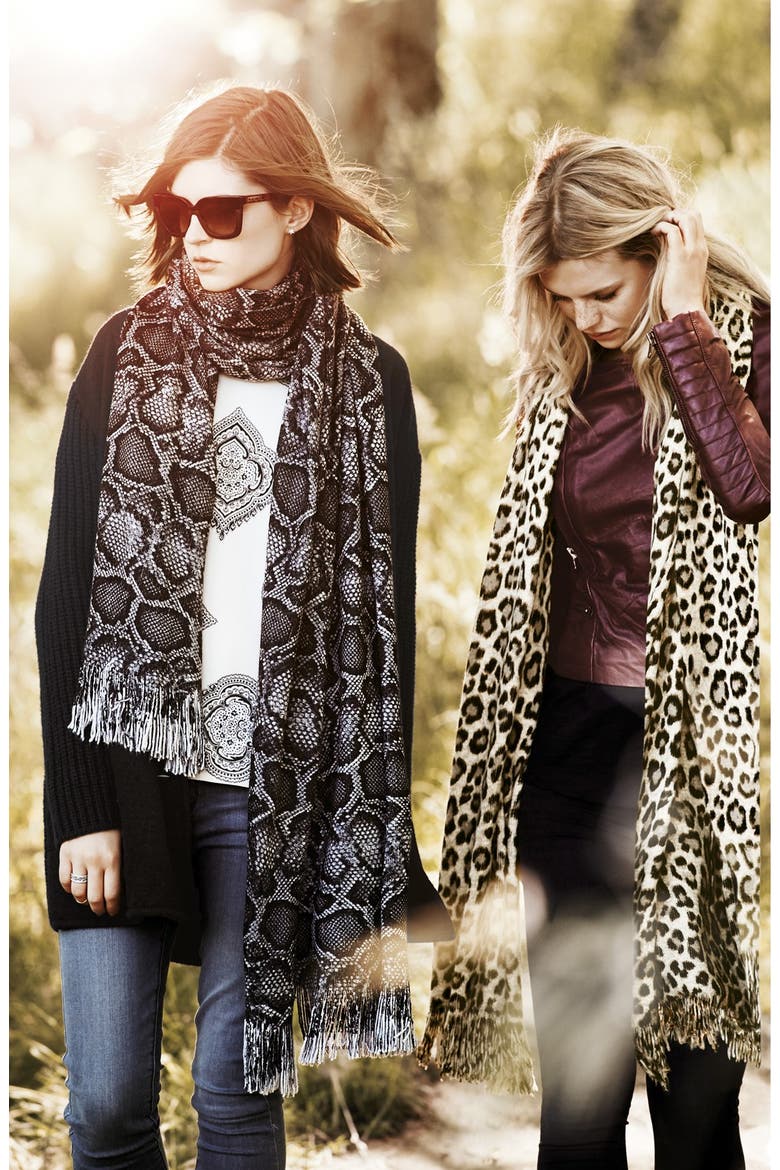 Leopard Print Scarf, Alternate, color, GREY
