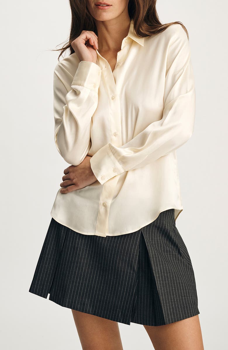 Mavi Jeans Slim Fit Silk Button-Up Shirt, Main, color, 