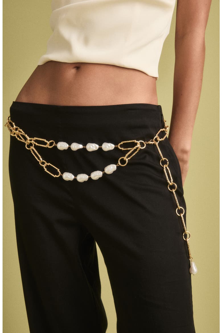 Mila Faux Pearl Chain Belt, Alternate, color, GOLD