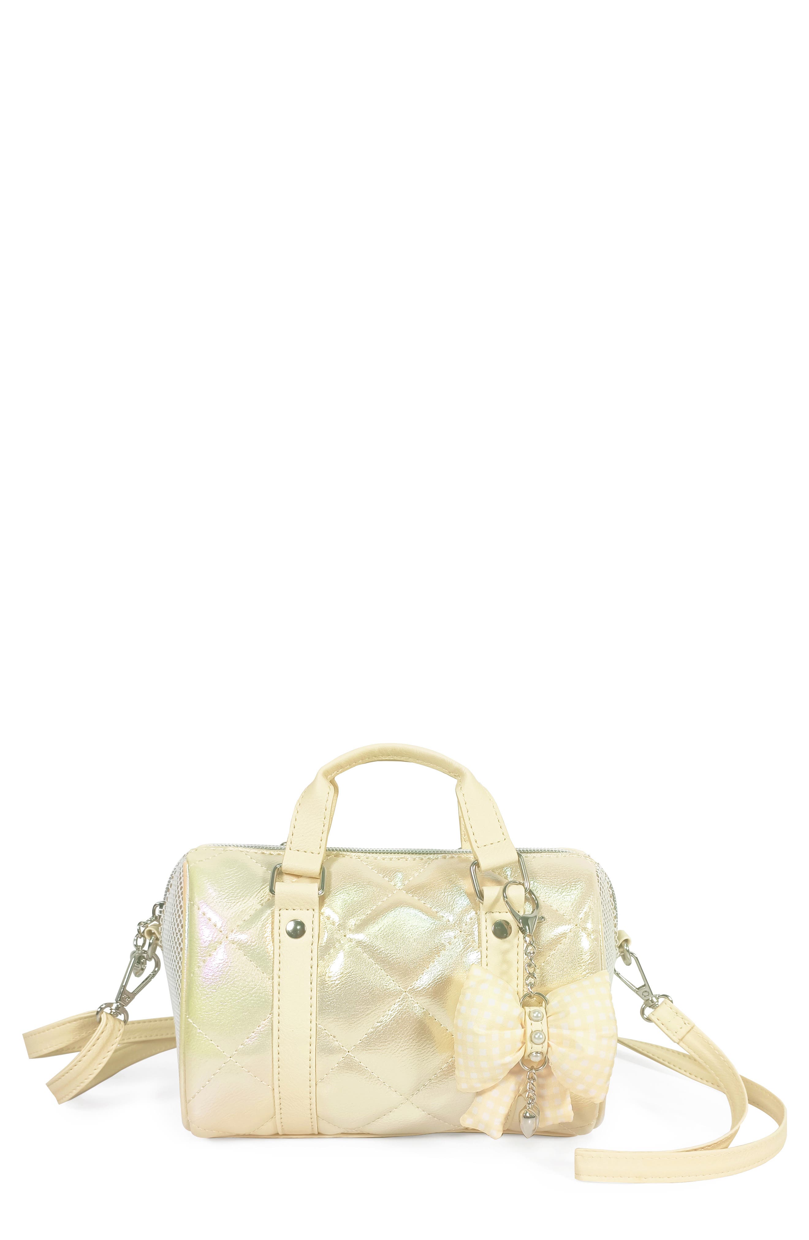 OMG Accessories Kids' Metallic Quilted Mini Duffle Bag, Main, color, Butter